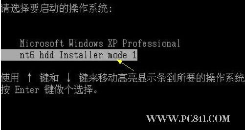 電腦重新啟動過程中選擇nt6 hdd Installer mode 1選項