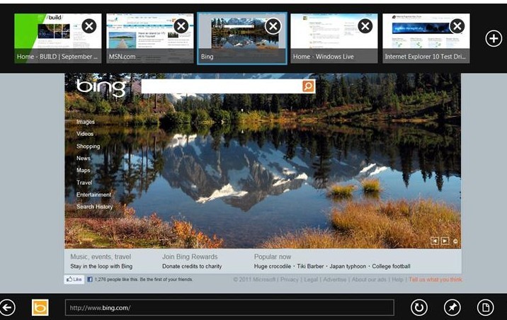 windows 8內置IE 10浏覽器 IE10的觸控操作使得浏覽更加快速、流暢和直觀