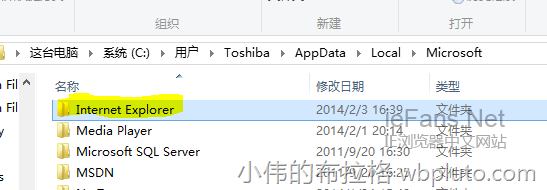 IE相關的配置文件夾win8e