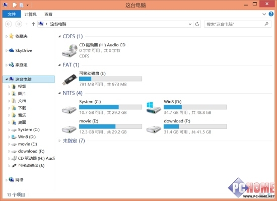 將U盤與Win8.1設備和驅動器分開顯示