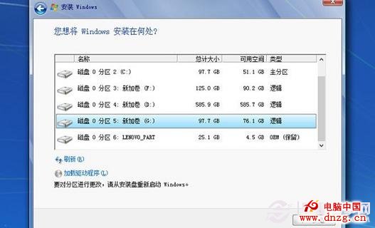 選擇Win7需要安裝到的盤符