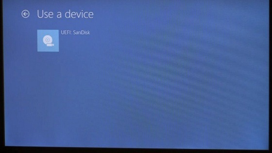 Screen with main heading: Use a device; and one option: UEFI: SanDisk