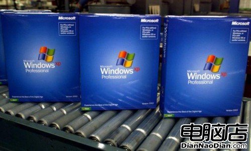 Windows XP boxes come off the assembly lines during simpler times. Microsoft offered only two versions of the operating system. [Microsoft]