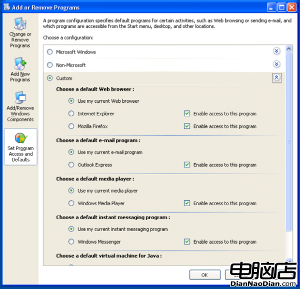 Windows XP Service Pack 1, released in September 2002, brought dramatic changes. As part of its US antitrust settlement, Microsoft agreed to provide a utility for setting program defaults for so-called middleware, like web browsing and digital media playback.