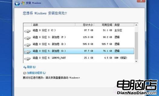 選擇Win7需要安裝到的盤符