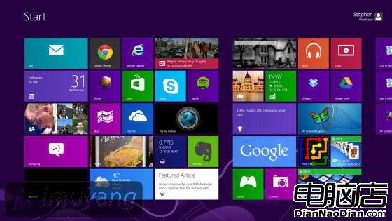 Windows 8開始屏幕采用了Metro設計理念，使用大量動態磁貼和扁平化設計