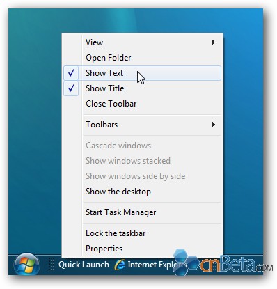 Windows 7 Remove Text from Toolbar