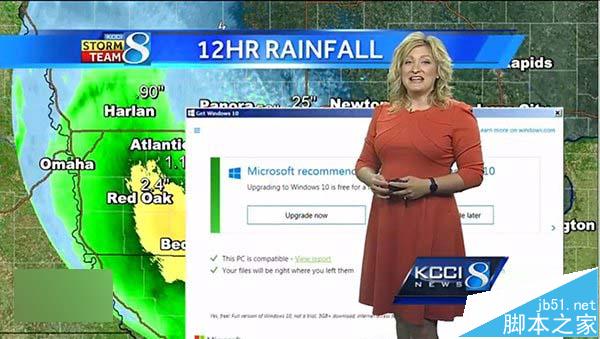 Win10升級提示逆天：搶鏡美國天氣預報電視直播！