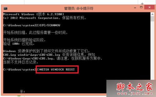 輸入NETSH WINSOCK RESET 