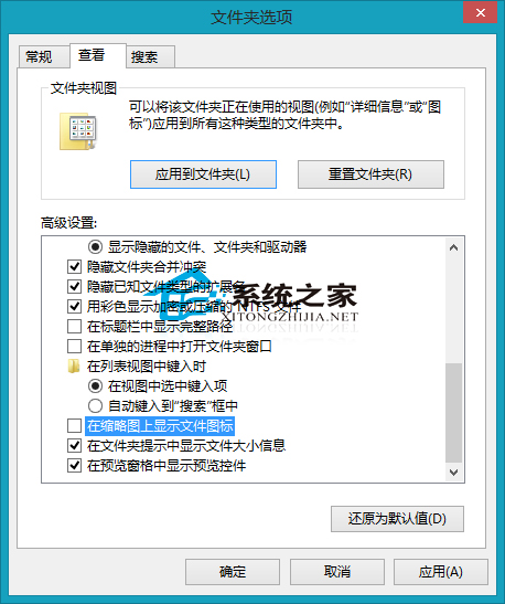 Win8禁止在縮略圖上顯示文件圖標的方法