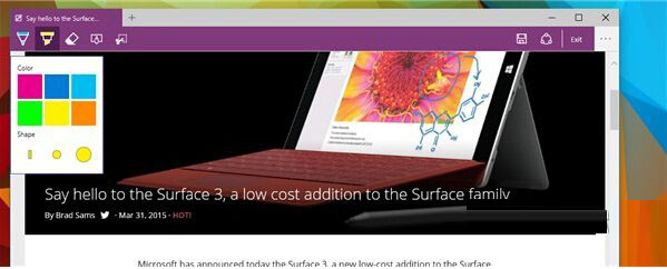 win10斯巴達浏覽器電子墨水筆記功能使用教程圖解1