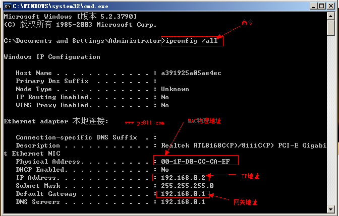 IPconfig 查看網卡信息