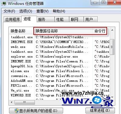 Win7任務管理器如何調出（顯示）映像路徑