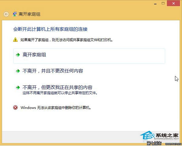 Win8.1無法退出家庭組選擇退出時提示無法正常退出 