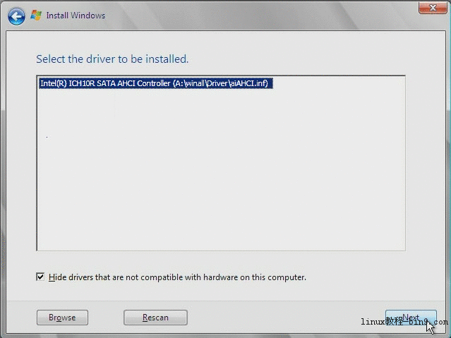 該圖形顯示了 Windows "Selected Driver"（選定的驅動程序）頁面。