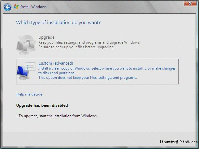 該圖形顯示了 Windows "Select Installation Type"（選擇安裝類型）頁面。