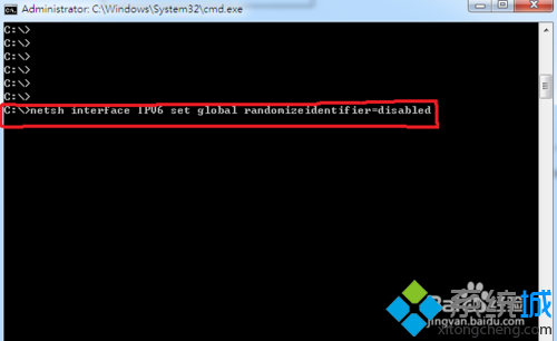 輸入命令“netsh interface IPV6 set global randomizeidentifier=disabled”